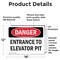 Signmission Entrance To Elevator Pit Danger Sign, Vinyl Decal, 18in W x 12in L, 2PK OS-2PACK-DS-D-1218-L-1654 - alternate 2